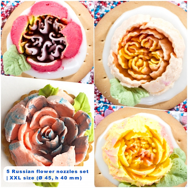 Набор 5 кондитерских насадок - Малазийские цветы | XXL размер (Ø 45, h 40 mm)