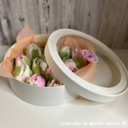 Коробка для выпечки круглая (шайба) 20•8 см СИРЕНЕВАЯ (окно, крышка+дно) | упак. 5-20 шт