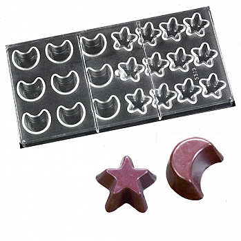 Поликарбонатная форма для шоколада 275*135*24 мм | Месяц и Звёзды мод.2213